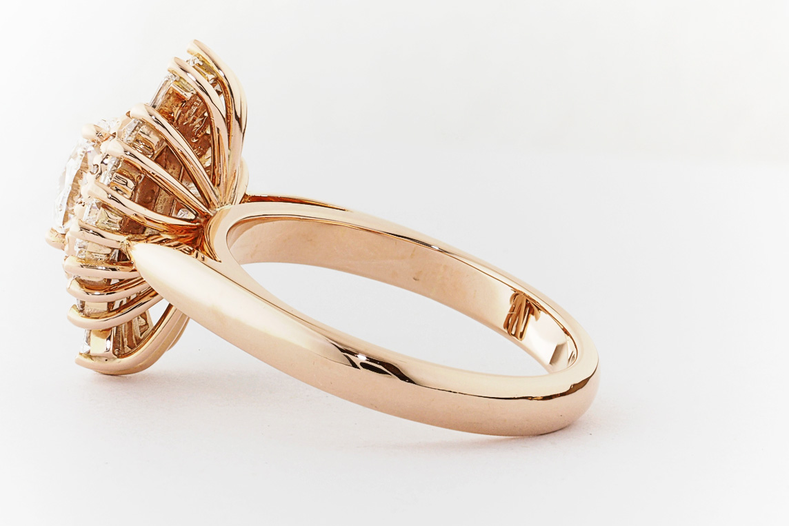 Baguette halo online engagement ring