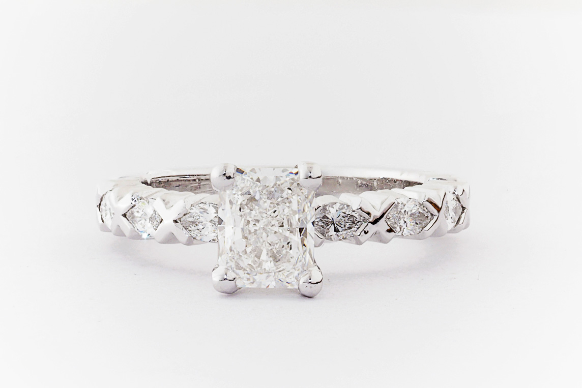 Radiant Cut and Marquise Cut Diamond Handmade Engagement Ring ...