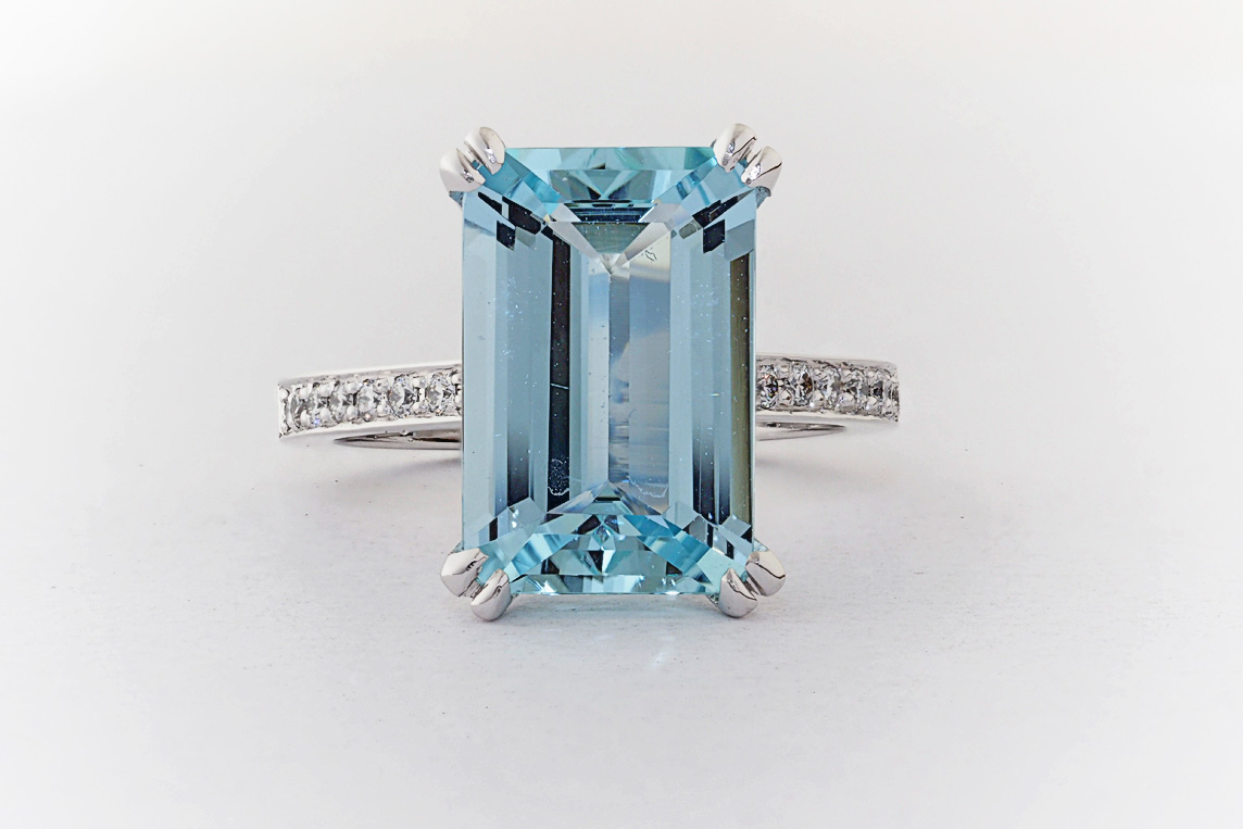 2.20ct Aquamarine Emerald Cut Bridal Ring Set- Aquamarine Rectangle Engagement  Ring Set- Genuine Aquamarine 14k Gold 2 Ring Set
