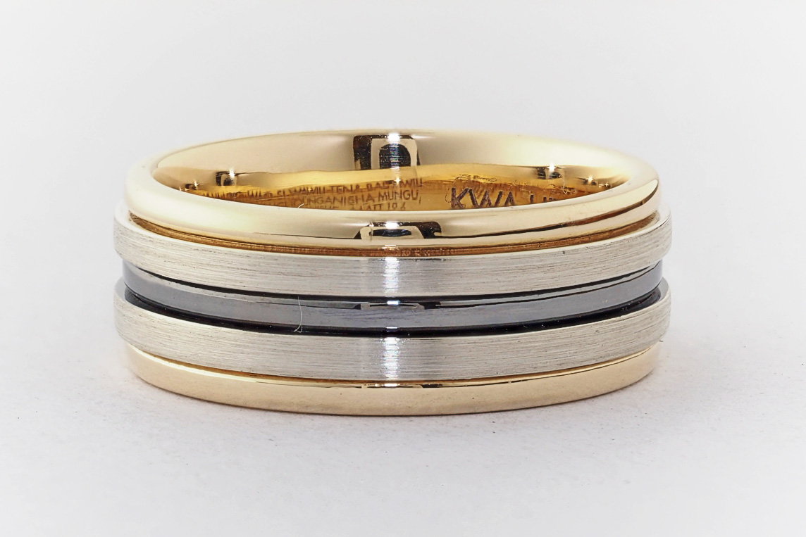Gold Wedding Ring with Groove Detail & Scratch Finish (inside court) –  Doyle Design-Handmade Jewellery