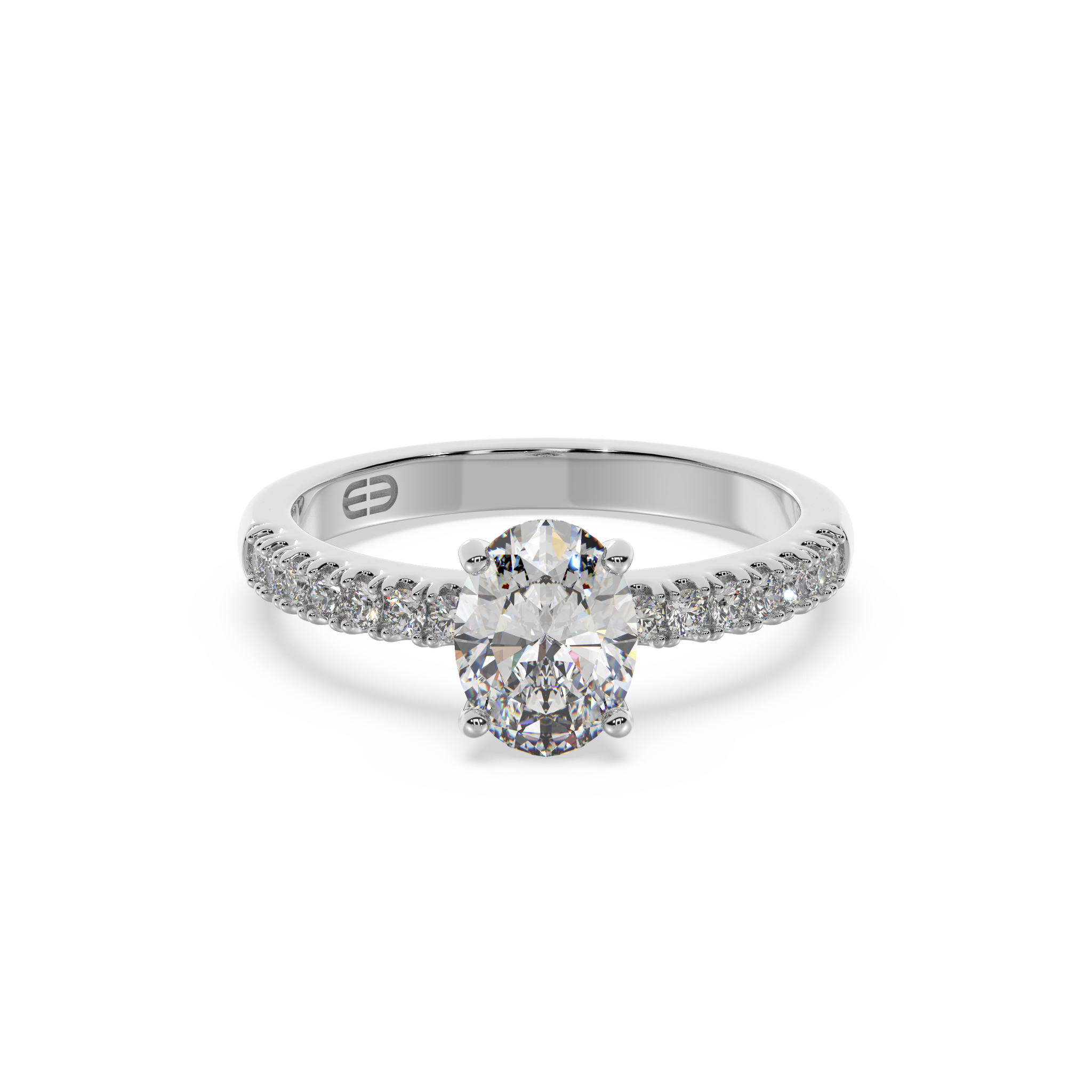 White Gold Engagement Ring With Oval Diamond And Split Shared Claw 